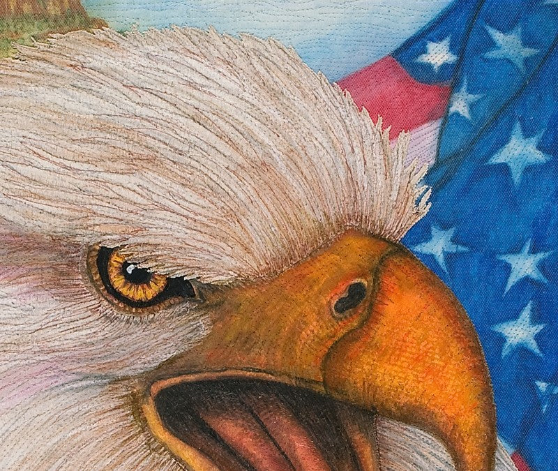 Bald Eagle with USA Flag and Cap Rock