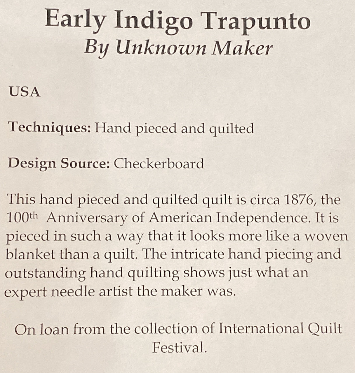 1876- Indigo Trapunto Quilt