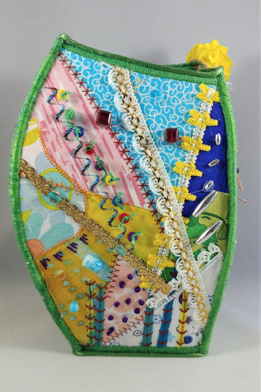 crazy quilt art vessel
