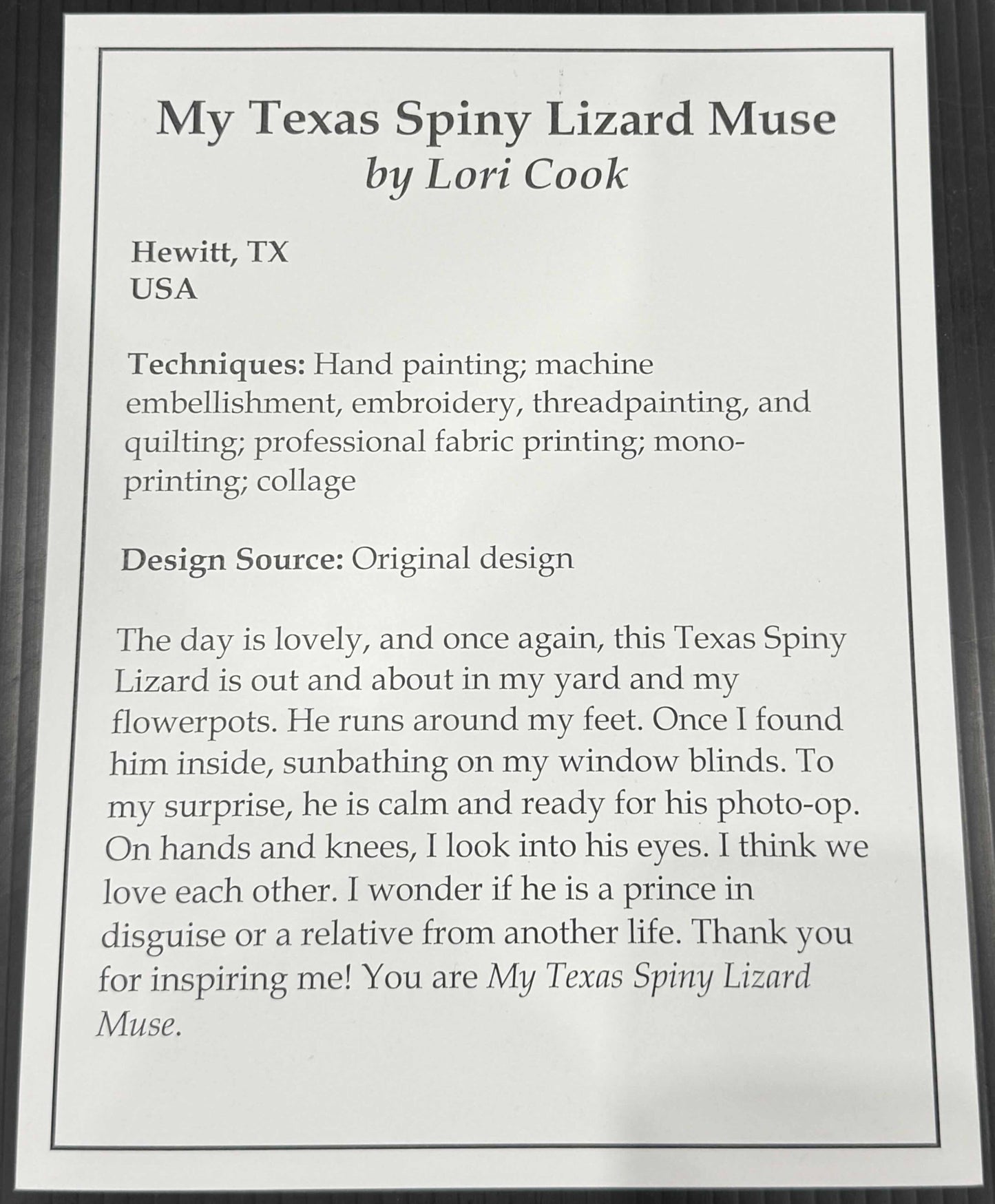 My Texas Spiny Lizard Muse