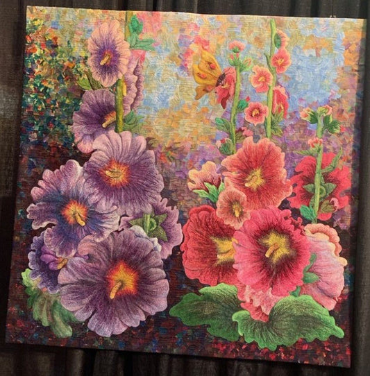 Thread-painted Hollyhocks