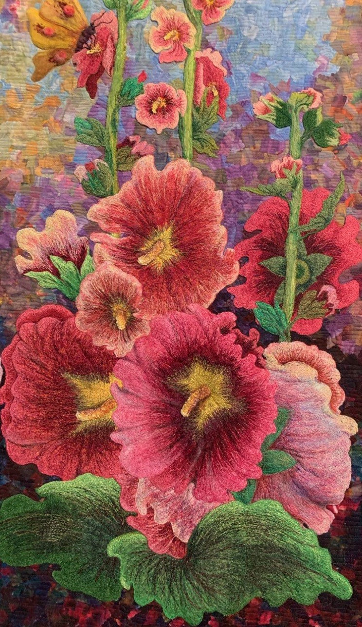 Thread-painted Hollyhocks