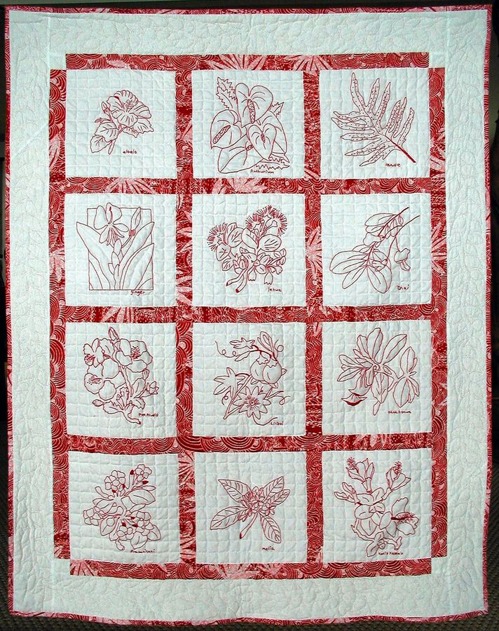 Hawaiian Plants in Redwork