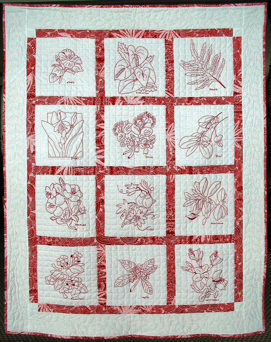 Hawaiian Plants in Redwork
