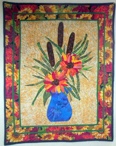 Blue Vase of Sunflowers