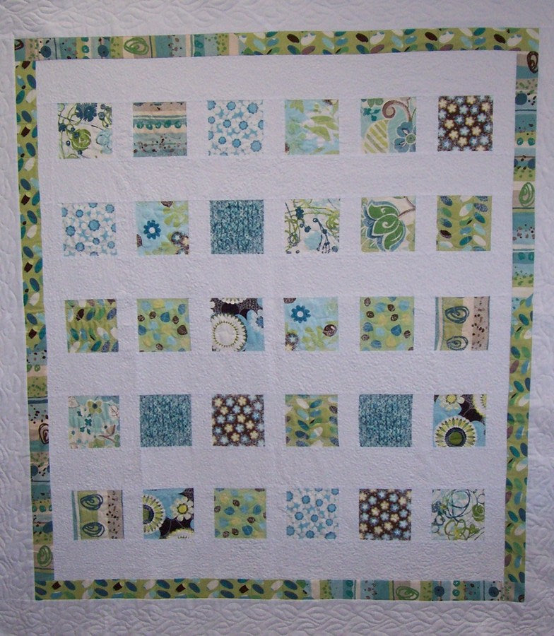 Contemporary Minty Green and White Quilt